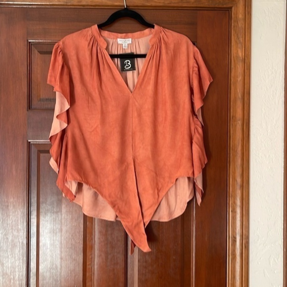 Current Air Rust Orange Ruffled V-Neck Blouse